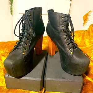 Jeffery Campbell Platform Booties
ankle boot black leather wood heel Lita